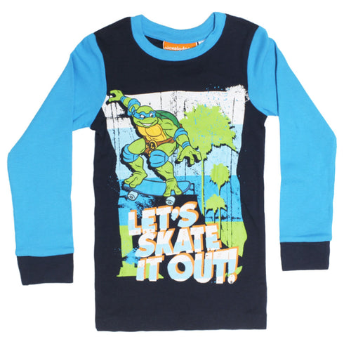 NICKELODEON Skate Out Turtles Blue Raglan Sleeves Premium Cotton Tshirt