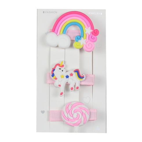 Pink Rainbow Hair Clip Piece Set