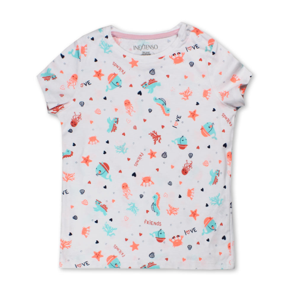IN EXTENSO All Over Fish White Girls cotton T shirt – Globalstock