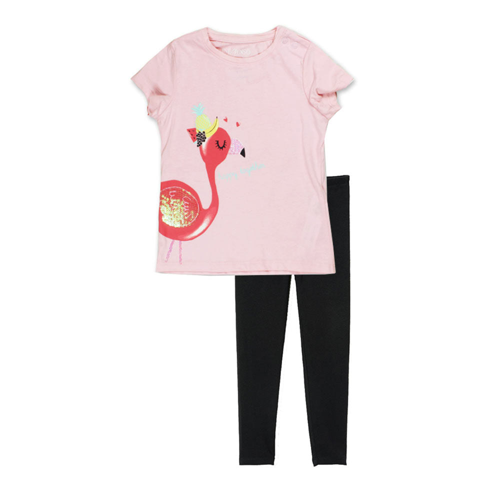 IN EXTENSO Duck Pink Girls Cotton T shirt Black Legging_2 Piece