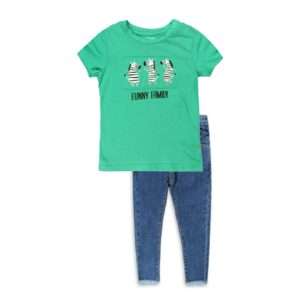 IN EXTENSO Funny Family Green Boys Cotton T shirt Piece Set