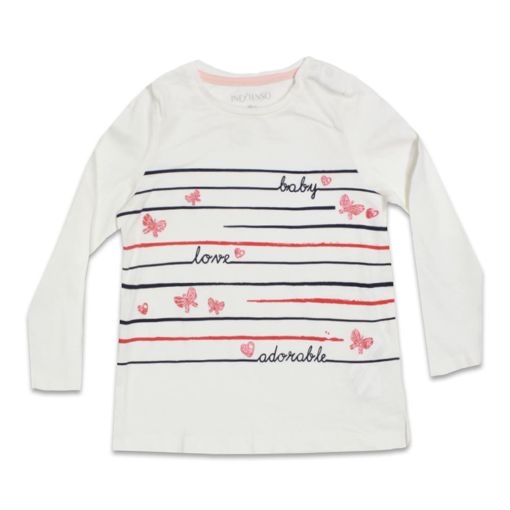 IN EXTENSO Glitter Butterfly Off White Girls Premium Cotton Tshirt