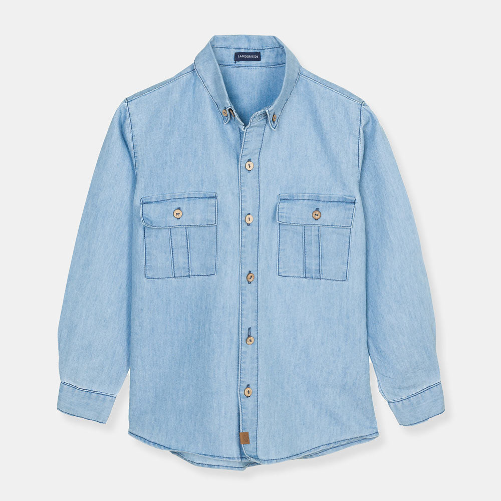 LANIDOR Double Pocket Blue Boys Denim Shirt – Globalstock