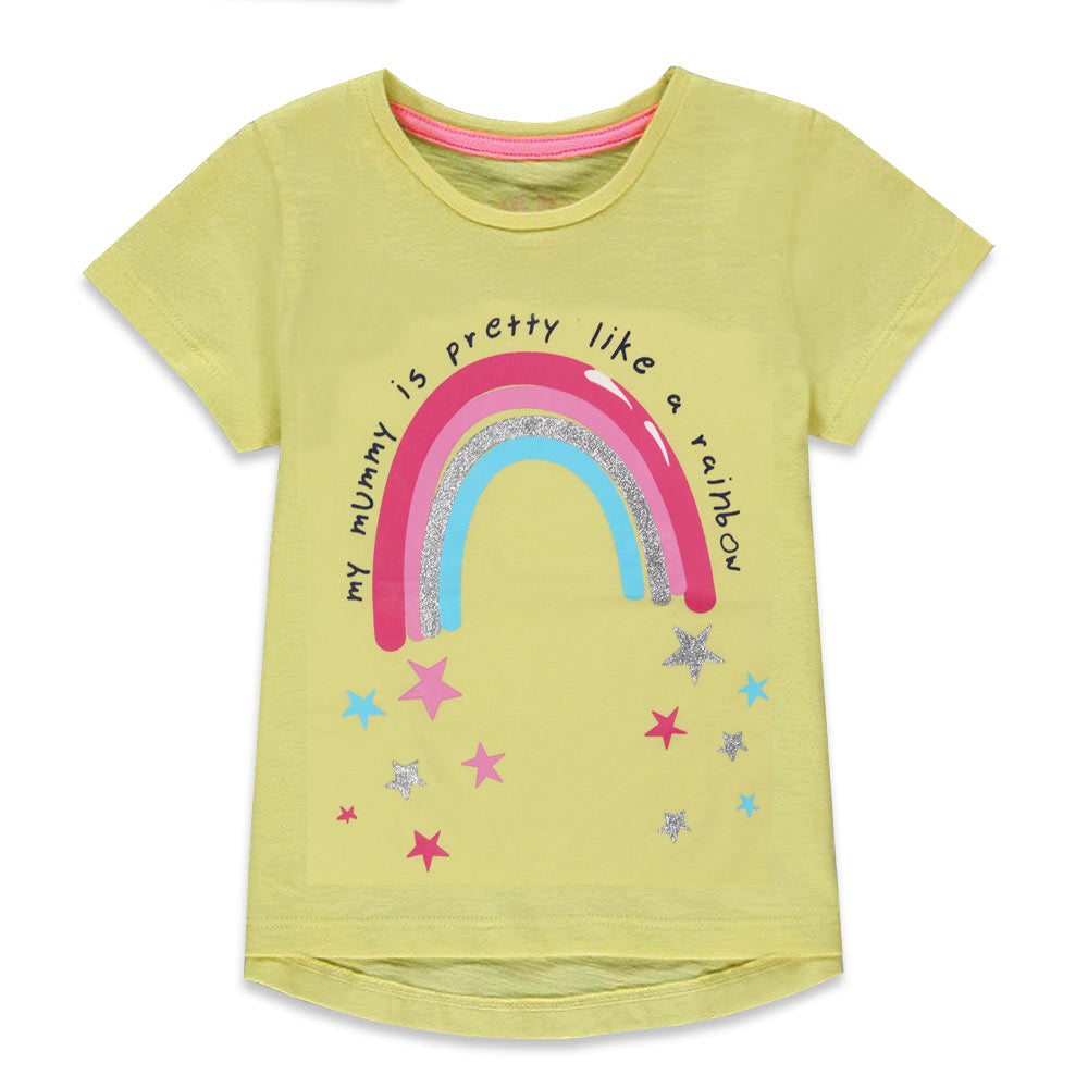 MATALAN Glitter Star Yellow Girls Premium Cotton Tshirt Globalstock