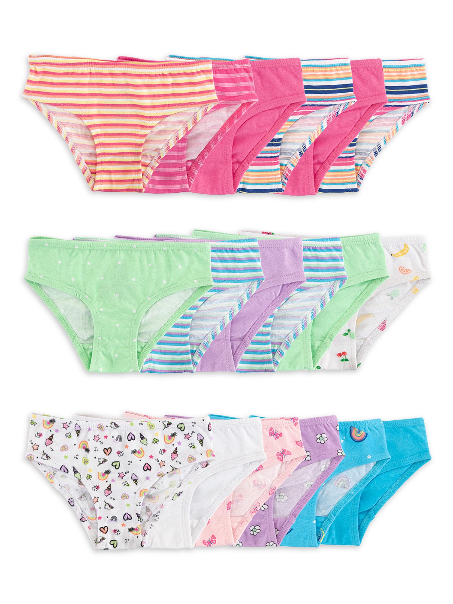 Wonder Nation Girls 100% Cotton Panty Briefs: 14 Pack Size 18, 16, 4 